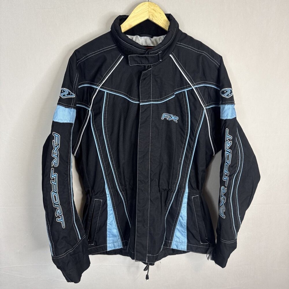 FXR Women’s Sugar Jacket Black Blue Snowmobile Shell LG 12 Reflective Trim Wear